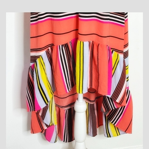 Charles Henry Dress High Low Ruffle Top On/ Off Shoulder Stripe Flounce Bottom - Picture 10 of 14